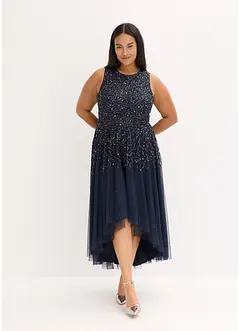 Šaty s prodlouženým zadním lemem a pajetkovou výšivkou, bonprix