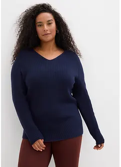 Svetr z žebrované pleteniny z čisté organické bavlny, bonprix