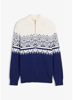 Svetr s norským vzorem a límcem na zip, z čisté bavlny, bonprix