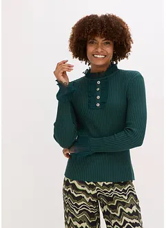 Tričko z jemného úpletu, se šifonovými volány, bonprix