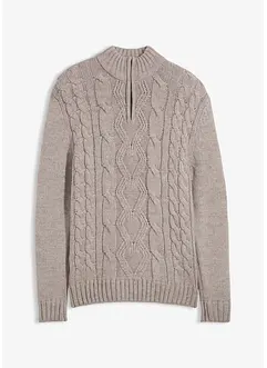 Svetr s límečkem na zip a copánkovým vzorem, bonprix