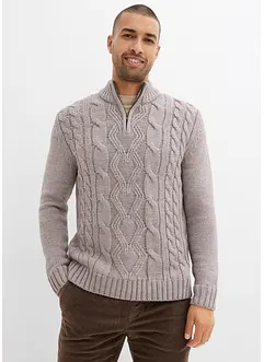 Svetr s límečkem na zip a copánkovým vzorem, bonprix