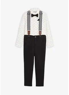 Košile s dlouhým rukávem, strečové kalhoty, šle a motýlek (4dílná souprava), bonprix