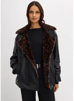 Bunda z umělé kůže s umělou kožešinou s leopardím vzorem, bonprix