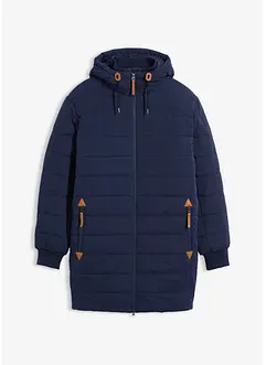 Vatovaná prošívaná parka s kapucí a detaily z imitace kůže, bonprix
