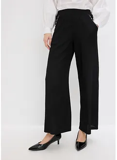 Kalhoty ze strukturovaného žerzeje, s aplikací z perliček, bonprix