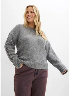 Boxy svetr s proplétanými rukávy, bonprix