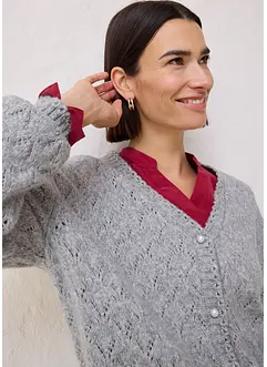 Ažurový pletený kabátek s vlnou, bonprix