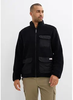 Bunda z plyšového flísu, s tkaný vsadkou a stojáčkem, bonprix