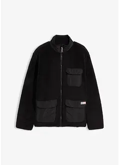 Bunda z plyšového flísu, s tkaný vsadkou a stojáčkem, bonprix