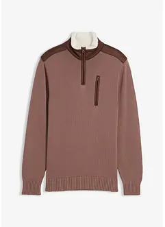 Svetr ze silnější pleteniny, s límečkem na zip a tkaným lemem, bonprix