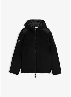 Bunda z medvídkového flísu, s tkaným lemem a kapucí, bonprix