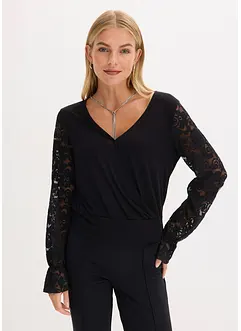 Triko s dlouhým rukávem a krajkou, bonprix