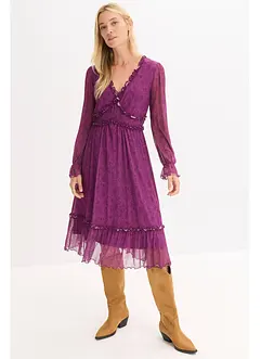 Žerzejové midi šaty ze síťoviny, bonprix