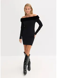 Pletené šaty s lemem z umělé kožešiny, bonprix