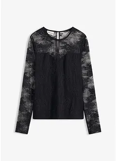 Triko s dlouhým rukávem, z jemné krajky, bonprix