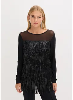 Tričko s dlouhým rukávem a pajetkovými třásněmi, bonprix