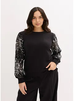 Svetr z jemné pleteniny, s pajetkami na rukávech, bonprix