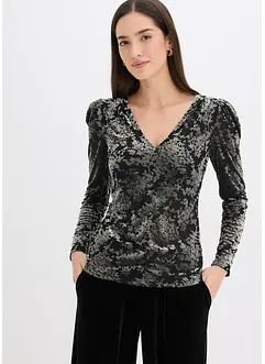 Tričko s dlouhým rukávem, ze sametu s vypalovaným vzorem, bonprix