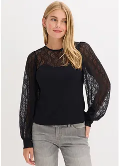 Triko s dlouhým rukávem a krajkou, bonprix