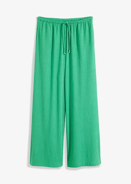 Kalhoty ze strukturovaného žerzeje s gumou v pase a šňůrkou, High Waist
