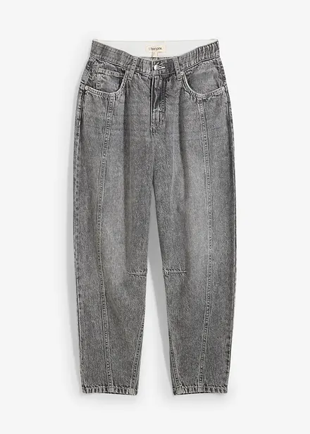 Džíny Barrel, Mid Waist, nízký podíl streče, zkrácené