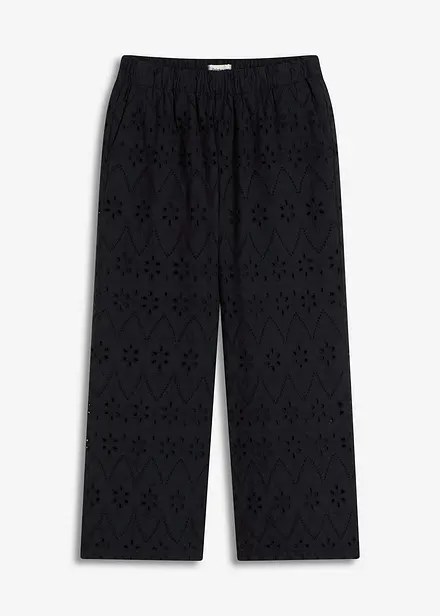 Culotte kalhoty z materiálu s dírkovanou výšivkou