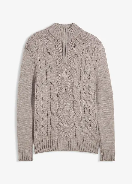 Svetr s límečkem na zip a copánkovým vzorem