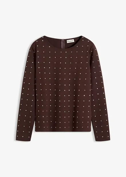 Tričko s dlouhým rukávem a štrasovou aplikací