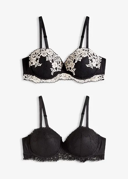 Balkonetová podprsenka s dvoubarevnou krajkou (2 ks v balení)