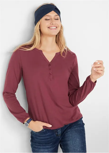 Bavlněné triko Henley, dlouhý rukáv, bpc bonprix collection
