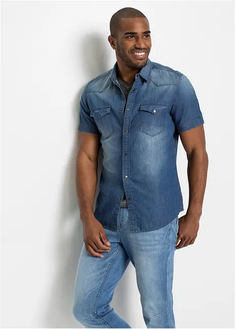 Džínová košile Slim Fit, krátký rukáv, z čisté organické bavlny, bonprix