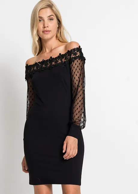 Šaty s volnými rameny a síťovanými rukávy, BODYFLIRT boutique