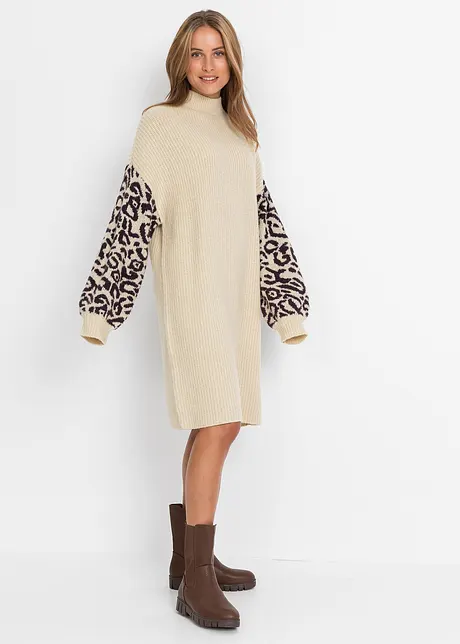 Pletené oversized šaty s leopardím vzorem, bonprix