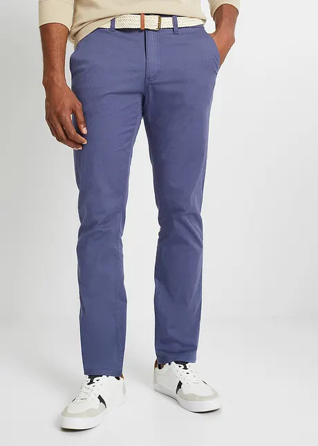 Strečové chino kalhoty Regular Fit, s pohodlným střihem a páskem, Straight, bonprix