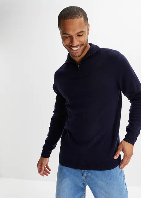 Vlněný svetr s podílem Good Cashmere Standard®, límeček na zip, bonprix