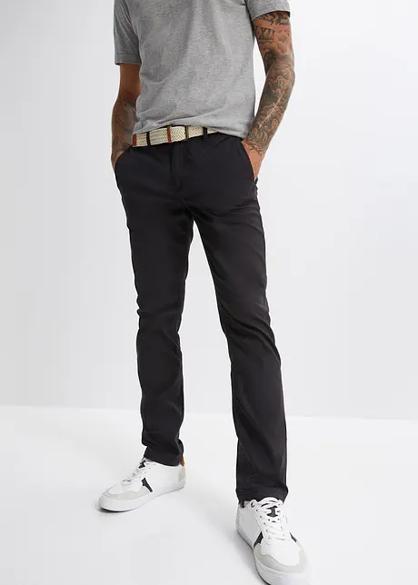 Strečové chino kalhoty Regular Fit, s pohodlným střihem a páskem, Straight, bonprix