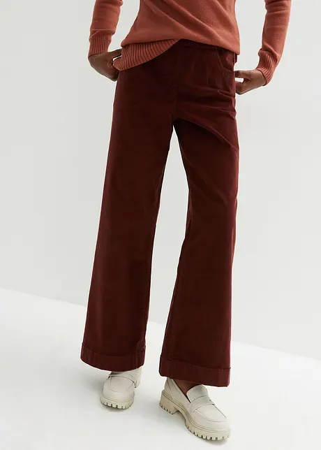 Široké strečové manšestrové kalhoty, High Waist, bonprix