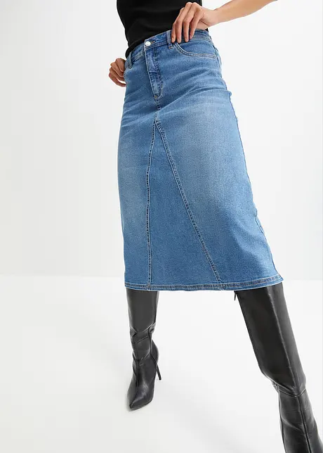 Strečová džínová sukně, High Waist, bonprix