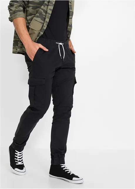 Slim Fit strečové kalhoty bez zapínání a s cargo kapsami, Straight, bonprix