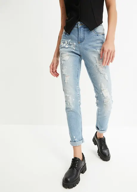 Džíny s potiskem, Straight, Mid Waist, bonprix