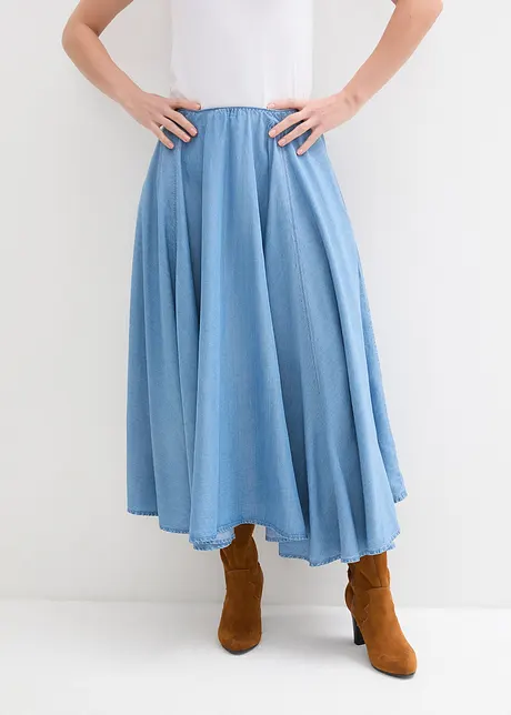 Džínová sukně s pohodlným pasem, High Waist, bonprix