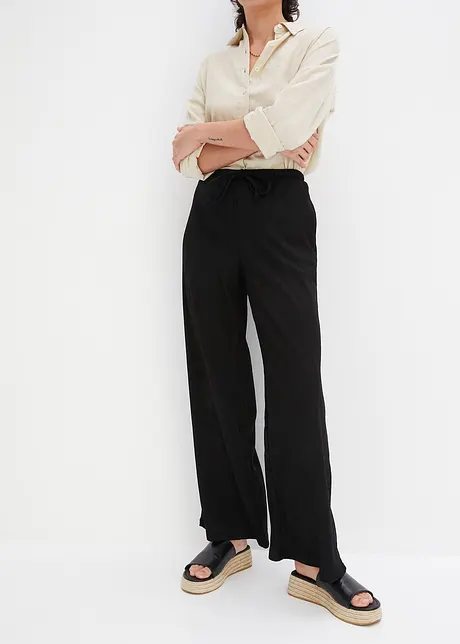 Kalhoty ze strukturovaného žerzeje s gumou v pase a šňůrkou, High Waist, bonprix