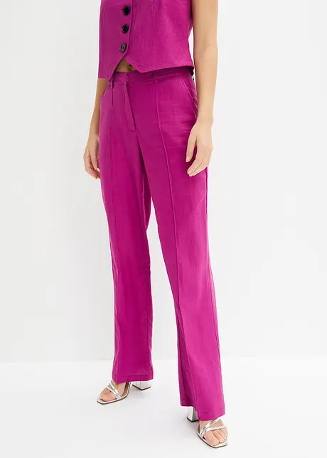 Kalhoty se lnem a sklady u pasu, High Waist, bonprix
