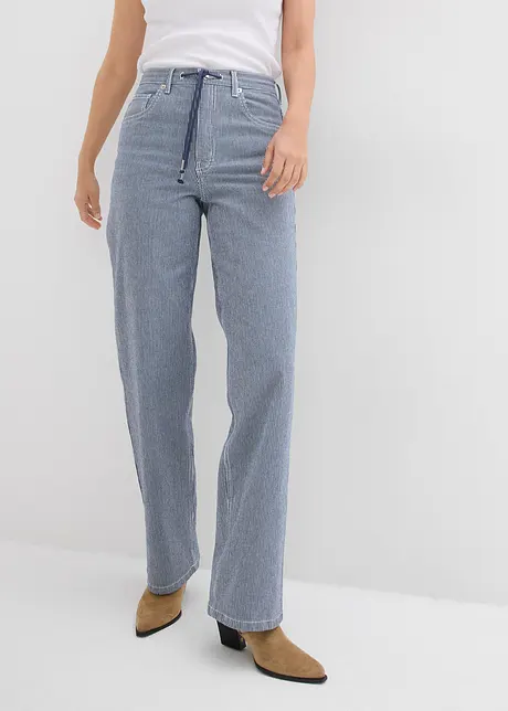 Volné rovné džíny, High Waist, proužky, bonprix