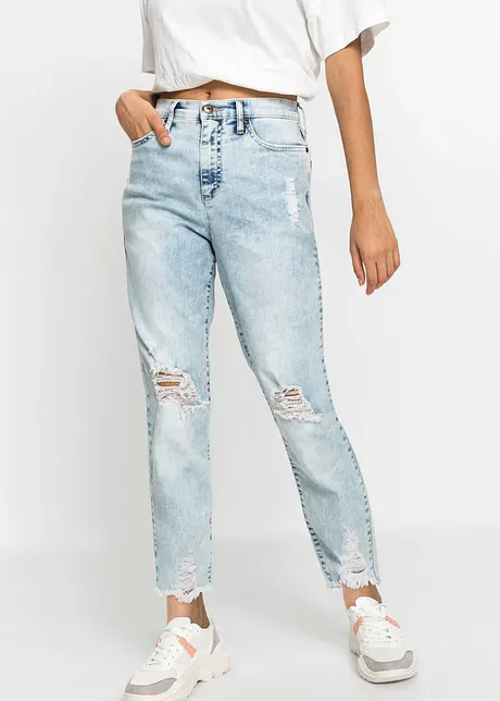 Džíny Mom s obnošenými efekty, High Waist, bonprix