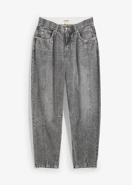 Džíny Barrel, Mid Waist, nízký podíl streče, zkrácené, bonprix