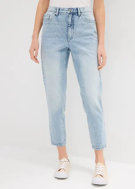 Džíny Mom, High Waist, nízký podíl streče, zkrácené, bonprix
