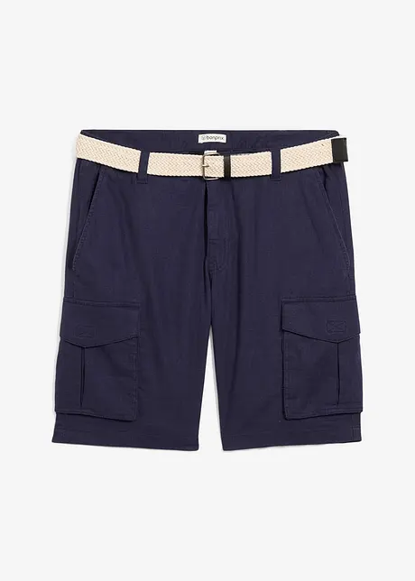 Cargo bermudy s podílem lnu a s páskem, Regular Fit, bonprix