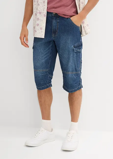 Lehké dlouhé džínové cargo bermudy, Relaxed Fit, bonprix